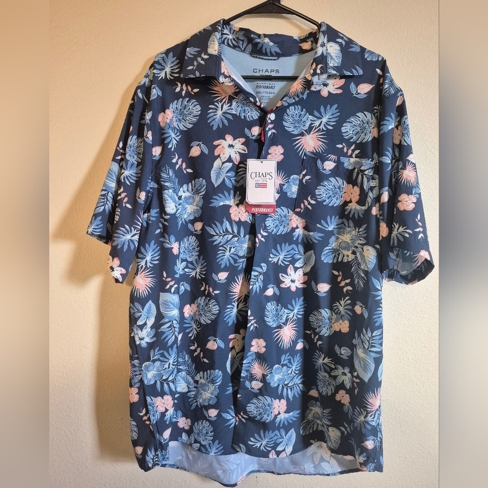 New Chaps Blue Floral Casual Button Down Shirt